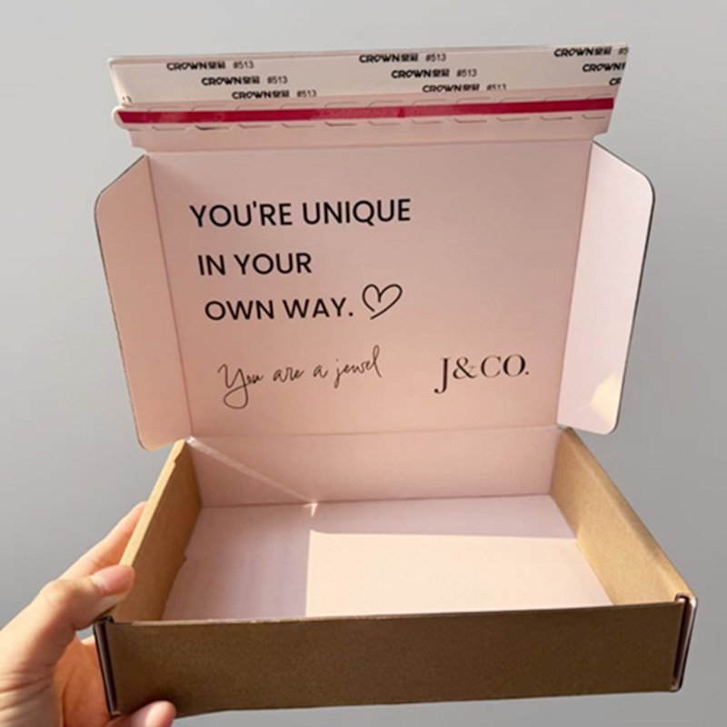 Box with Double-sided tape for quick sealing and easy tear-open