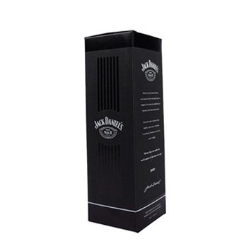 Black kraft paperboard wine box with die-cut display window and recyclable material