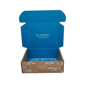 mailer box with white ink outside and full-color printed interior