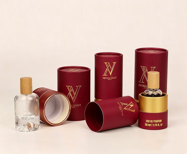 Cardboard tube boxes with gold stamping